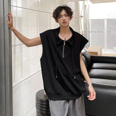Men Sleeveless T Shirt Half Zip Collar Solid Color Streetwear Fashion Top Unique Design Trendy Summer Casual Wear New Arrival voguable