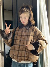Warm Vintage Plaid Parkas Women Loose Long Sleeve Winter Thick Cotton Coat Korean Casual Pockets Cute Sweet Jacket Tops New voguable