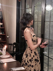 Voguable Summer Floral Strap Midi Dress Women Sleeveless Elegant Vintage Dress Evening Party One Piece Dress Korean Fashion voguable