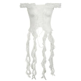 Fairy Coquette y2k Top Women Summer Lace Patchwork Off Shoulder Sleeveless Irregular Hem T Shirt 2000s Party Clubwear voguable