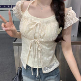 Voguable Sexy Off Shoulder Women Blouse Short Sleeves Summer Breathable Design Strappy Tops Korean Style Sweet Ladies Tops voguable