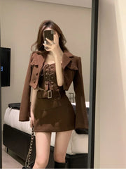 Voguable 2024 Summer Warm Short Coat + Slim Sexy Vest + Bodycon Y2k Mini Skirt Korean Fashion 3 Piece Set Elegant Clothing Woman Chic voguable