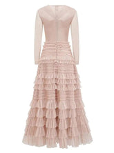 Solid Lace Mesh Spliced Dresess For Women Round Neck High Waist Long Sleeve Elegant Dress Female Spring 2025 New voguable