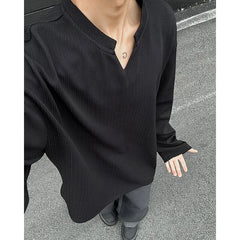 Long Sleeved T-shirt Men Fashion White Casual V-neck T Shirt Men Streetwear Korean Loose Pleated T Shirt Mens Top Plus Size 5XL voguable