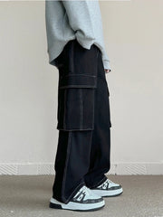 Men's Fashion Pocket Cargo Jeans Korean High Street Classic Black Denim Pants Personality Streetwear Male Trousers Trendy Brand voguable