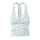 Women Vintage Polka Dot Halter Top Sexy Backless Fit Slim Holiday Summer Crop Top voguable