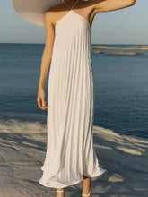 Voguable Sexy Hot Girl Off Shoulder Halter Beach Dress Summer New Solid Color Pleat Vacation Vestido Dress Elegant Hollow Out Women Dress voguable