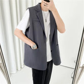 Grey Black Suit Vest Men Fashion Social Mens Dress Vest Korean Loose Sleeveless Blazer Mens Jacket Office Formal Vest M-2XL voguable