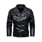 Leather Jacket Men Winter Fleece Motorcycle Faux Leather Jacket Removable Fur Collar Windbreaker Ropa De Hombre Slim Coat voguable