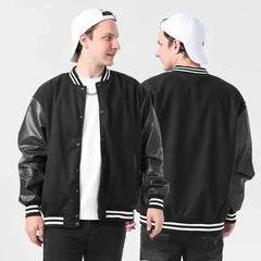 Bomber Wool Coat Premium Varsity Leather Wool Jacket High Street Jacket Men's Varsity Baseball College Leather Sleeves voguable