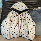 Voguable Streetwear Star Print Hoodies Women Loose Casual Gray Embroidery Hooded Sweatshirts American Vintage Fall Winter Hottie Zip Tops voguable