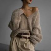 TARUXY Knitted Cardigan Women V Neck Loose Long Sleeve Casual Sweater Female 2024 Autumn Winter New Fashion Cardigans Ladies voguable