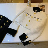 Fashion Stitching Tweed Short Jacket Women Autumn Winter Elegant Office Lady Coat Y2K Korean O Neck Single Breasted Crop Outwear voguable