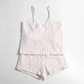 2 Piece Set Women Loungewear Cute Sweet Heart Lace Trim V Neck Cami Tops + Casual Shorts Sleeveless Crop Tops Pajamas Homewear voguable
