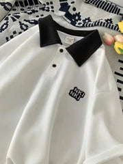 Short-sleeved Shirt Women's Summer Retro Hong Kong Style Top Trendy Design Niche Loose Preppy Simple Letter Shirt voguable