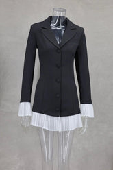 Fashion Turn Down Collar Black Blazer's Dress 2025 Spring Summer New Chic Rufle Dress Flare Sleeve Slim Office Lady Short Dress voguable