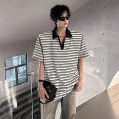Men Loose Fit Striped Polo Shirt Casual Fashion Collar T-Shirt man Breathable Streetwear Summer Top Tee Trendy Mens Clothing voguable