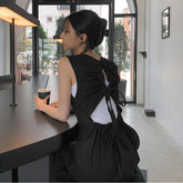 Hollow Out Dress Women Elegant Solid Sleeveless A Line Midi Dresses Summer Korean Drawstring Backless Sundress Vestidos voguable