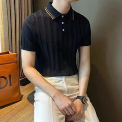 New Men's Clothing Light Luxury Business Knit Polo Shirt Fashion Leisure Short Sleeve T-shirt Korean Style Retro Knitwear M-3XL voguable