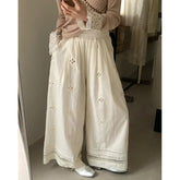 Voguable Lace Patchwork Casual Pants Women Korean Hollow Out Vacation Wide Leg Pants Summer Preppy Style Simple All Match Loose Trousers voguable