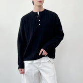Mens Sweater Cable Pattern Casual Knit Sweater Genderless Fashion Versatile Henley Collar Simple Long-Sleeve Top Men'S Clothing voguable