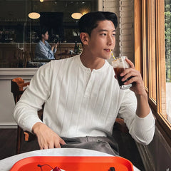 New Korean Trendy Men Henry Sweater Light Luxury Knitted Solid Color Long Sleeve Pullover Premium Quality Skin-friendly Knitwear voguable