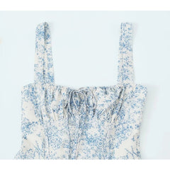 New Women French Style Floral Print Sling Short Dress Lace Up Bandage Back A-line Summer Dress Holiday Robe voguable