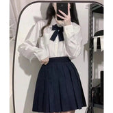 Voguable JK Uniform Japanese Long-sleeved Shirt Accordion Pleated College Style Loose Versatile Sweet Top voguable