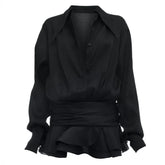 Voguable Blue Floral Print Chiffon Mini Dress Women Wood ears Ruffles V neck Open Buttons Slim Ruched Waist Long Sleeve Holiday Robe voguable