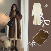 Midi Thicken Jacquard Sweater Coat Women's Clothing Autumn Winter New Vintage Solid Color Loose Knitted Ingle-breasted Cardigans voguable