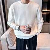 New Korean Retro Men Basic Sweater Luxury Knitted Solid Color O Neck Long Sleeve Pullover Casual Slim Premium Quality Knitwear voguable