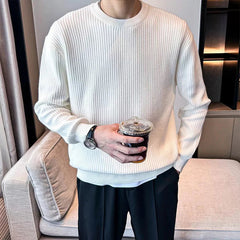 New Korean Retro Men Basic Sweater Luxury Knitted Solid Color O Neck Long Sleeve Pullover Casual Slim Premium Quality Knitwear voguable