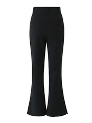 Voguable Spring High Waist Slim Side Cuff Slit Flare Pants Women Trousers Package Hips Stretch Pants Khaki Black voguable