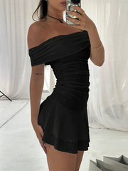 Off-shoulder Strapless Sexy Mini Dress For Women Robe Elegant Sleeveless Backless Ruched Skinny Club Party Dress voguable