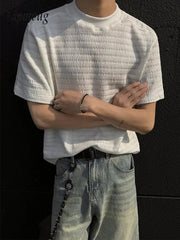 Fashion Textured Knitted T Shirts Mens Spring Summer Casual Solid Color Short Sleeve Slim Men T-shirt Trendy Crew Neck Tee Tops voguable