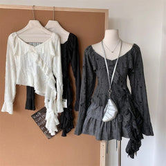 Voguable Ruffles Hollow Out Asymmetric Slim T-shirt New Sweet Mermaid Mesh Ropa Mujer Spice Girls Sexy New Trendy Y2K Blouses voguable