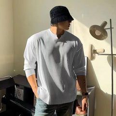 Men's Clothing V-Neck Loose Fit Long Sleeve T-Shirt Spring and Autumn New Arrival Fitness Muscular Fit Sportswear Comfortable voguable