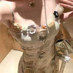 Voguable Sweet Floral Party Mini Dress Women Summer New Korean Printing Floral Y2k Dress Female Slim Chic Strap Beach Designer Dress 2024 voguable