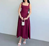 Voguable Spring/Summer New Women's Fashion Casual Solid Color Sleeveless Square Collar Strap Dress voguable