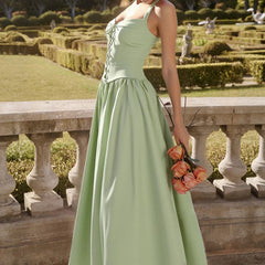 Women's 2025 Summer Dresses Chic Spaghetti Straps Wrap Lace-Up Sleeveless Halter Neck Midi Length Casual Dresses voguable