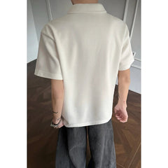 Voguable Men Oversized Drop Shoulder Polo Shirt, Summer Breathable Short Sleeve Top, Minimalist Loose Fit Curved Hem Casual Wear Clothing voguable