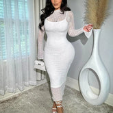 Voguable New Lace Sheer Dress Women's Sexy Fitted Fashion Design Long-Sleeve Two-Piece Maxi Dress Y2k Clothes voguable