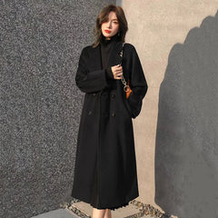 Winter Fashion Faux Woolen Coats Women Korean Elegant Solid Thick Belt Long Jacket Y2K Ladies Loose All Match Blends Outwear New voguable
