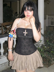 Weird Puss Patchwork Lace Dress Women Sexy Thin Wrap Bubbles Hem Sleeveless Backless Summer Midnight Skinny Street Mini Bodycon voguable