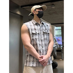 Sleeveless shirt men Trendy Men Plaid Shirt 2025 Summer Fashion Checkered Streetwear Hot Sale Breathable Casual Top Comfortable voguable