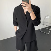 Voguable Summer Black/White Sets Men Fashion Long-sleeved Shirt Shorts Two-piece Men Korean Casual Loose Plaid Sets Mens Suit M-2XL voguable