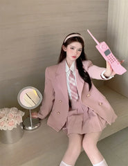 Voguable Japanese Student JK School Uniform Korean Fashion Sweet Blazers School Girls Uniform Sexy Kawaii Mini Pleated Skirt Uniform Y2k voguable