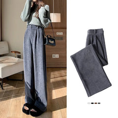 Korean Fashion Women's Pants Winter Plus Velvet Wide Leg Pants Casual Woman Pant High Waist Straight Women Loose Trousers voguable