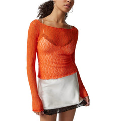 Lace Tops for Women y2k Clothes Sheer See Through Round Neck Long Sleeve Ruched T Shirt 2000s Clothing Party Clubwear voguable