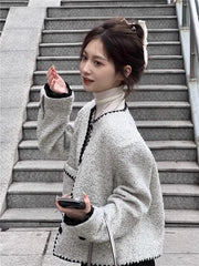 Voguable Jmprs Streetwear Sweet Tweed Jacket Women Fashion French Casual Faux Woolen Coat Autumn Winter Female Elegant Long Sleeve Jacket voguable